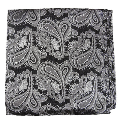 Silver and Black Paisley Silk Pocket Square Paul Malone Pocket Square - Paul Malone.com