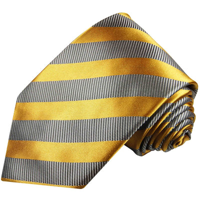 Gold and Grey Striped Silk Tie and Accessories in Silk Paul Malone Ties - Paul Malone.com