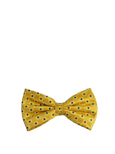 Yellow and Navy Patterned Silk Bow Tie Paul Malone Bow Ties - Paul Malone.com