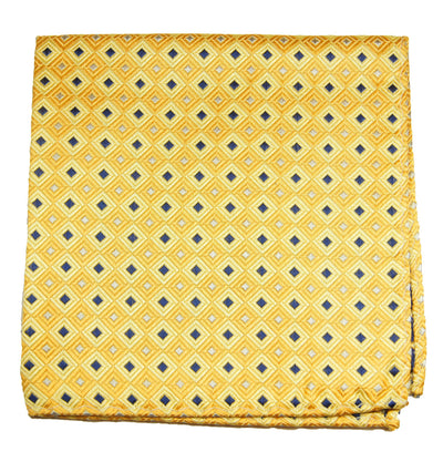 Yellow and Blue Patterned Silk Pocket Square Paul Malone Pocket Square - Paul Malone.com