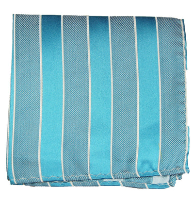 Turquoise Striped Silk Pocket Square Paul Malone Pocket Square - Paul Malone.com