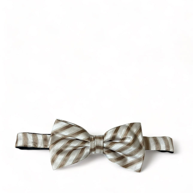 White and Tan Striped Silk Bow Tie Paul Malone Bow Ties - Paul Malone.com