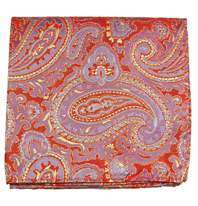 Red, Gold and Blue Paisley Silk Pocket Square Paul Malone Pocket Square - Paul Malone.com