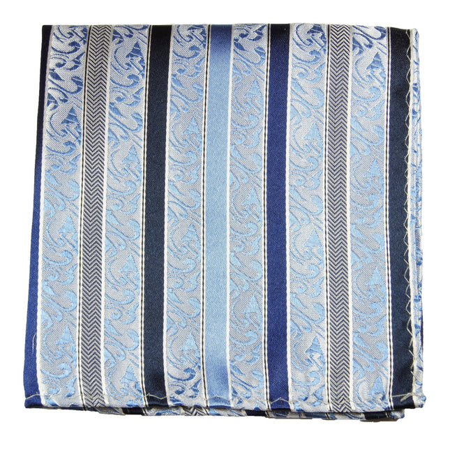 Blue and Navy Striped Silk Pocket Square Paul Malone - Paul Malone.com