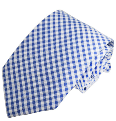 Blue and White Gingham Cotton Tie Paul Malone Ties - Paul Malone.com