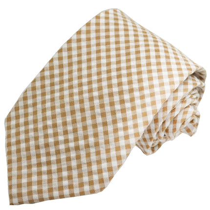 Camel and White Gingham Cotton Tie Paul Malone Ties - Paul Malone.com