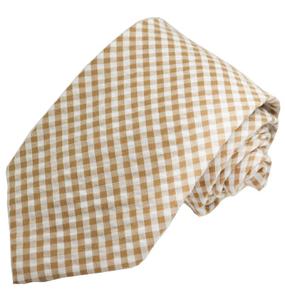 Camel and White Gingham Cotton Tie Paul Malone Ties - Paul Malone.com