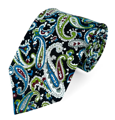 Black, Green and Blue Paisley Cotton Tie Paul Malone Ties - Paul Malone.com