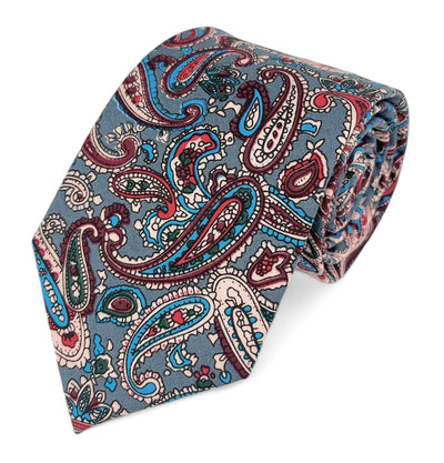 Grey and Burgudny Artisan Paisley Cotton Tie Paul Malone Ties - Paul Malone.com