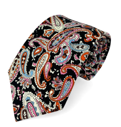 Pink and Black Artisan Paisley Cotton Tie Paul Malone Ties - Paul Malone.com