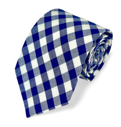 Blue and White Checkered Cotton Necktie Paul Malone Ties - Paul Malone.com