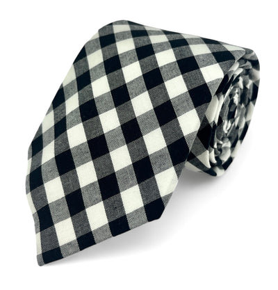 Black and White Checkered Cotton Necktie Paul Malone Ties - Paul Malone.com