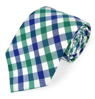 Green and Blue Checkered Cotton Necktie Paul Malone Ties - Paul Malone.com