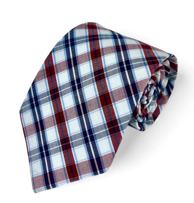 Red, White and Blue Checkered Cotton Necktie Paul Malone Ties - Paul Malone.com