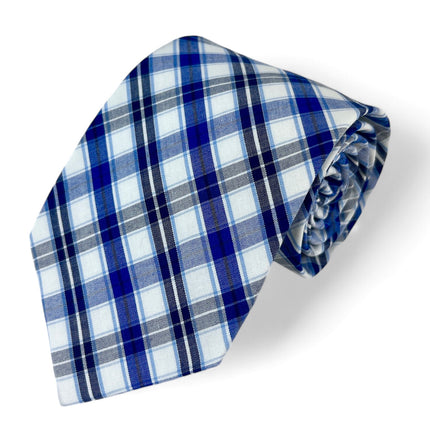 Blue and White Plaid Cotton Necktie Paul Malone Ties - Paul Malone.com