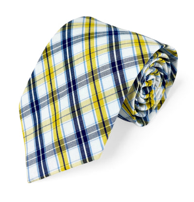 Yellow, Blue and White Checkered Cotton Necktie Paul Malone Ties - Paul Malone.com