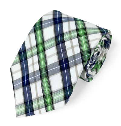 Green, Blue and White Checked Cotton Necktie Paul Malone Ties - Paul Malone.com