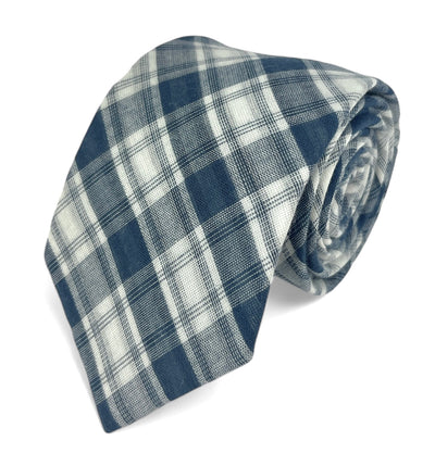 Colony Blue Plaid Cotton and Linen Necktie Paul Malone Ties - Paul Malone.com