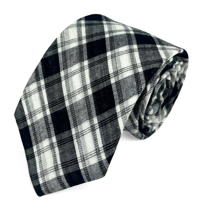 Black and White Plaid Cotton and Linen Necktie Paul Malone Ties - Paul Malone.com