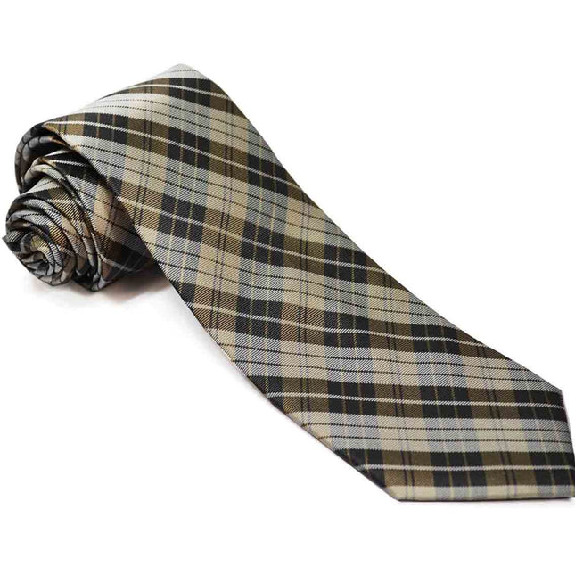 Teak Brown Plaid Silk Tie and Accessories Paul Malone Ties - Paul Malone.com