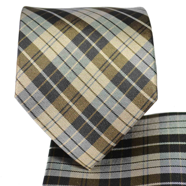 Teak Brown Plaid Silk Tie and Accessories Paul Malone Ties - Paul Malone.com