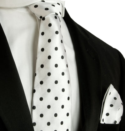 Black and White Polka Dot Modern Cut Silk Tie Set Paul Malone Ties - Paul Malone.com