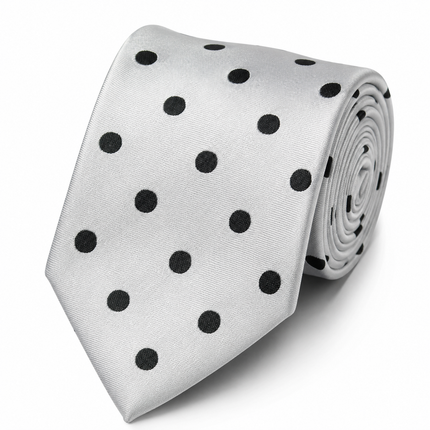 Black and White Polka Dot Modern Cut Silk Tie Paul Malone Ties - Paul Malone.com