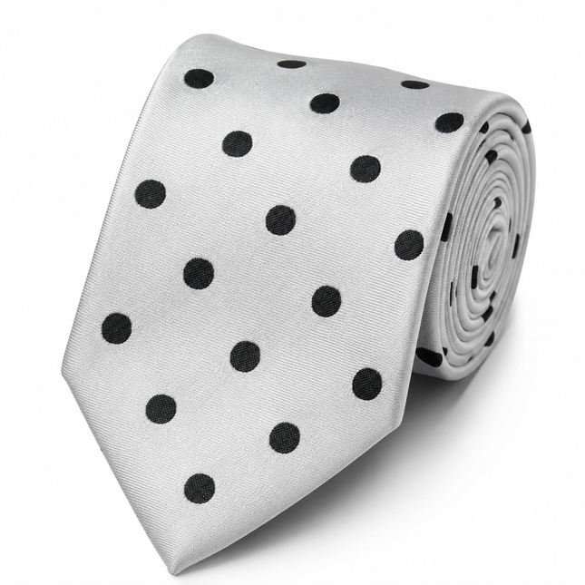 Black and White Polka Dot Modern Cut Silk Tie
