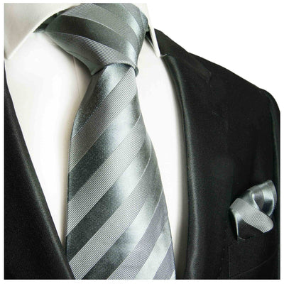 Silver Grey Striped Silk Tie and Accessories Paul Malone Ties - Paul Malone.com