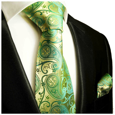 Green and Gold Paisley Silk Necktie by Paul Malone Paul Malone Ties - Paul Malone.com