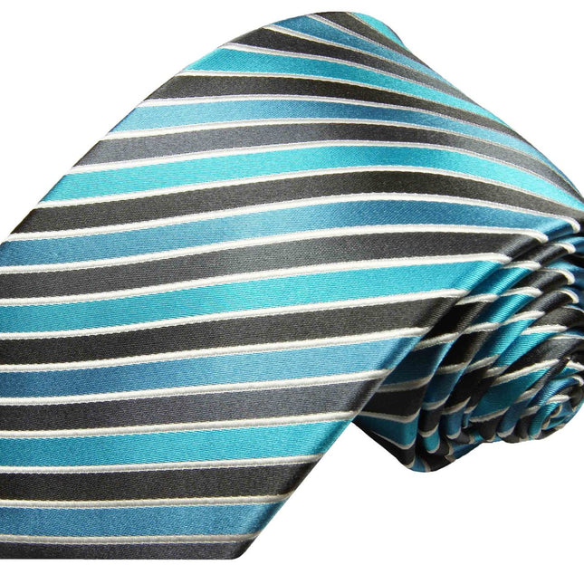 Cyan Blue and Black Striped Silk Tie Set Paul Malone Ties - Paul Malone.com