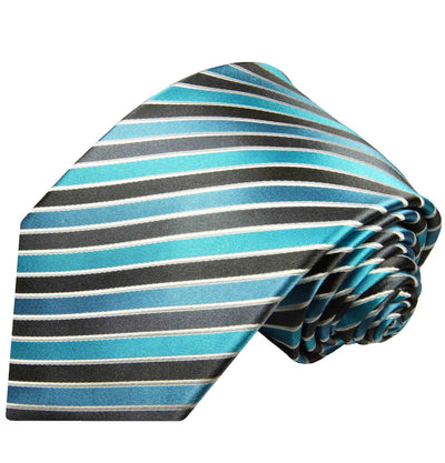 Cyan Blue and Black Striped Silk Tie Set Paul Malone Ties - Paul Malone.com