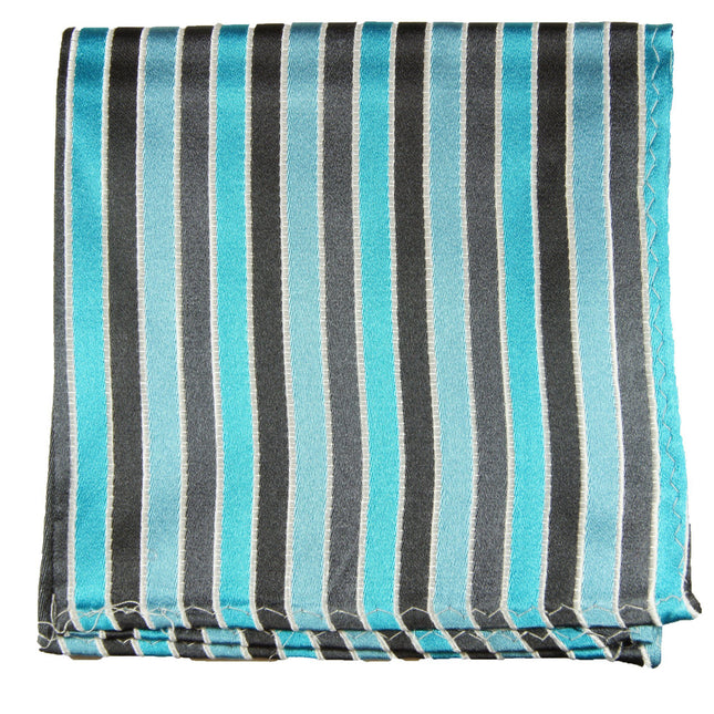 Turquoise Striped Silk Pocket Square Paul Malone Pocket Square - Paul Malone.com