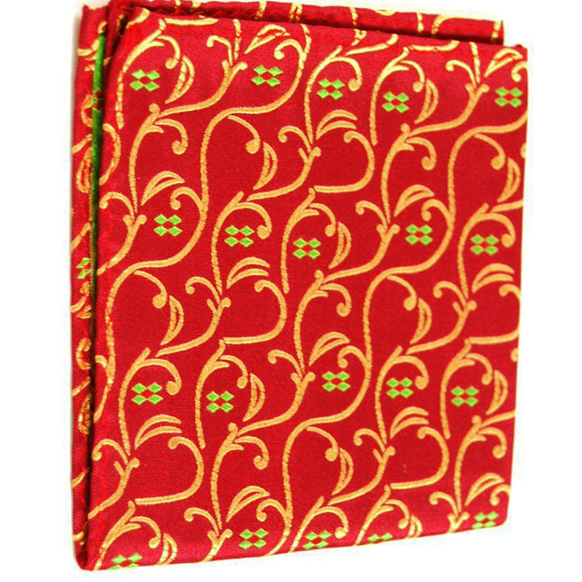 Red and Gold Vines Silk Pocket Square Paul Malone - Paul Malone.com