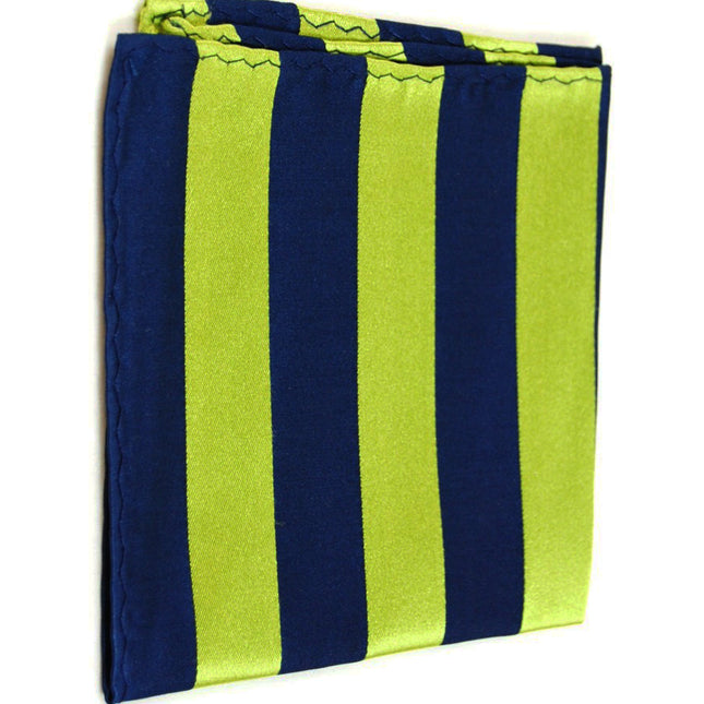 Navy and Green Striped Silk Pocket Square Paul Malone - Paul Malone.com