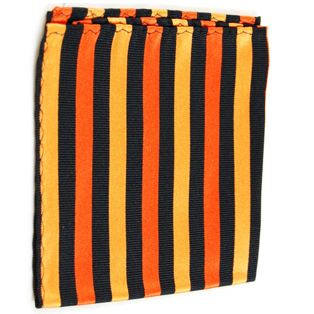 Orange and Black Striped Silk Pocket Square Paul Malone - Paul Malone.com