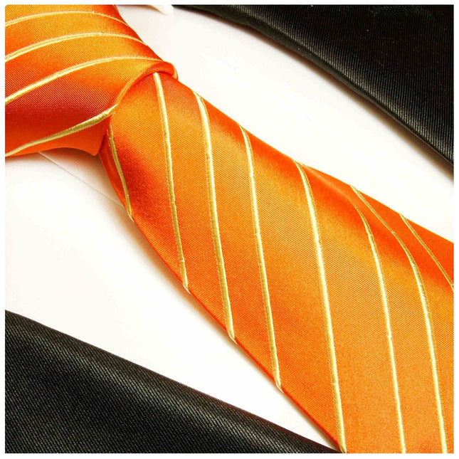 Orange Striped Silk Necktie Set Paul Malone Ties - Paul Malone.com