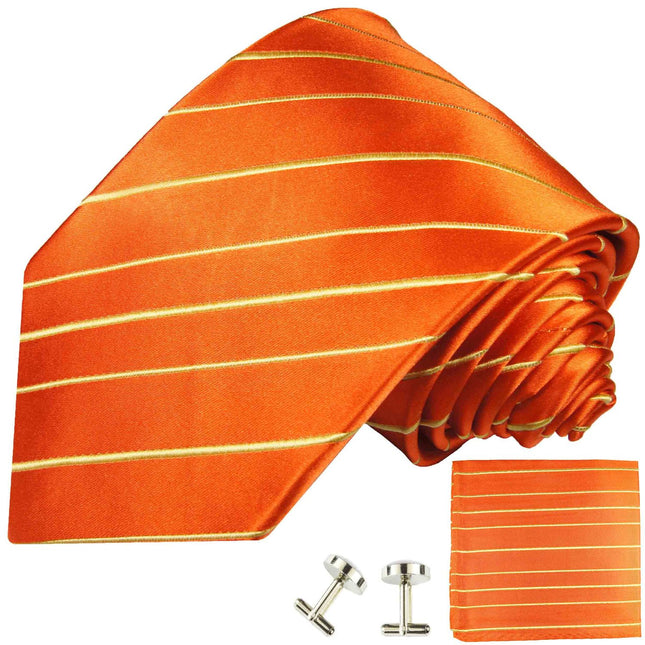 Orange Striped Silk Necktie Set Paul Malone Ties - Paul Malone.com