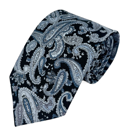 Black and Grey Paisley Cotton Necktie Paul Malone Ties - Paul Malone.com