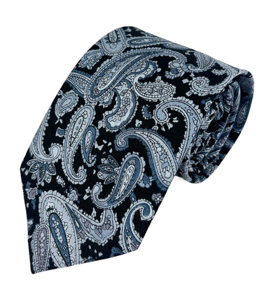 Black and Grey Paisley Cotton Necktie Paul Malone Ties - Paul Malone.com