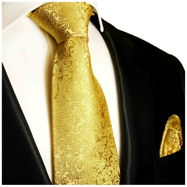 Yellow Paisley Silk Necktie and Hanky Set Paul Malone Ties - Paul Malone.com