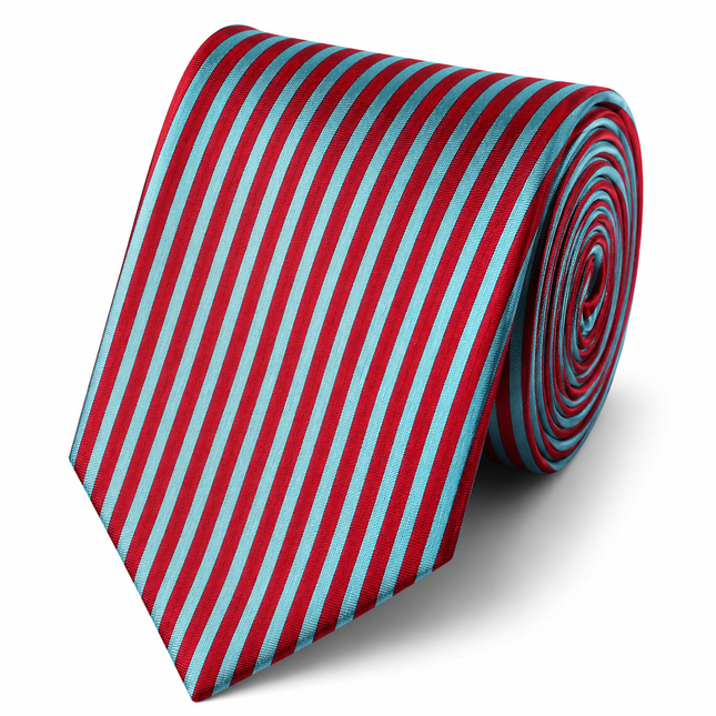 Red and Turquoise Striped Silk Necktie Set