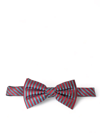 Red and Aqua Blue Striped Silk Bow Tie Set Paul Malone Bow Ties - Paul Malone.com