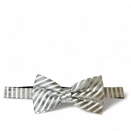 Silver and White Striped Silk Bow Tie Paul Malone Bow Ties - Paul Malone.com