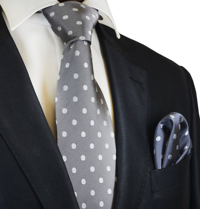 Grey with Silver Polka Dots Silk Tie and Accessories Paul Malone Ties - Paul Malone.com