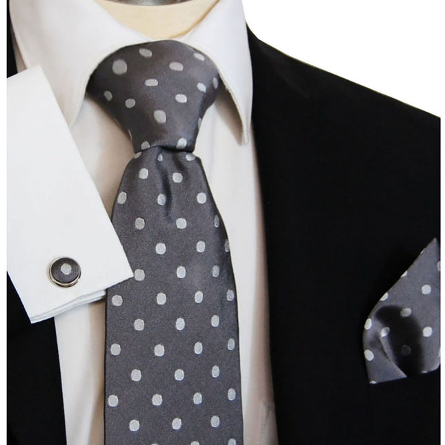 Grey with Silver Polka Dots Silk Tie and Accessories Paul Malone Ties - Paul Malone.com