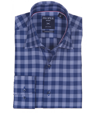Navy Blue Casual Cotton Gingham Shirt Proper Shirtings Shirts - Paul Malone.com