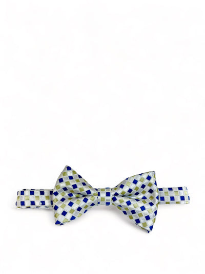 White with Blue and Green Bow Tie and Pocket Square Paul Malone Bow Ties - Paul Malone.com