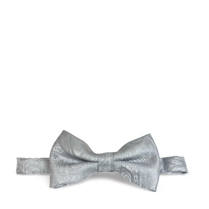 Silver White Paisley Bow Tie and Pocket Square Paul Malone Bow Ties - Paul Malone.com