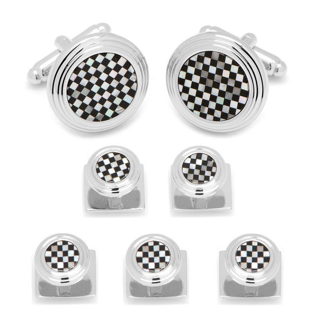 Onyx and Mother of Pearl Checker 5-Stud Set Ox and Bull Trading Co. Stud Set - Paul Malone.com